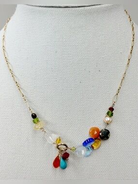 Anna Balkan Cluster Gemstone Necklace Pearl Topaz Carnelian Citrine Peridot Boho
